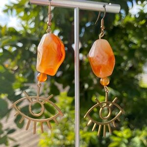Gold and Orange Eye is Drop Earrings